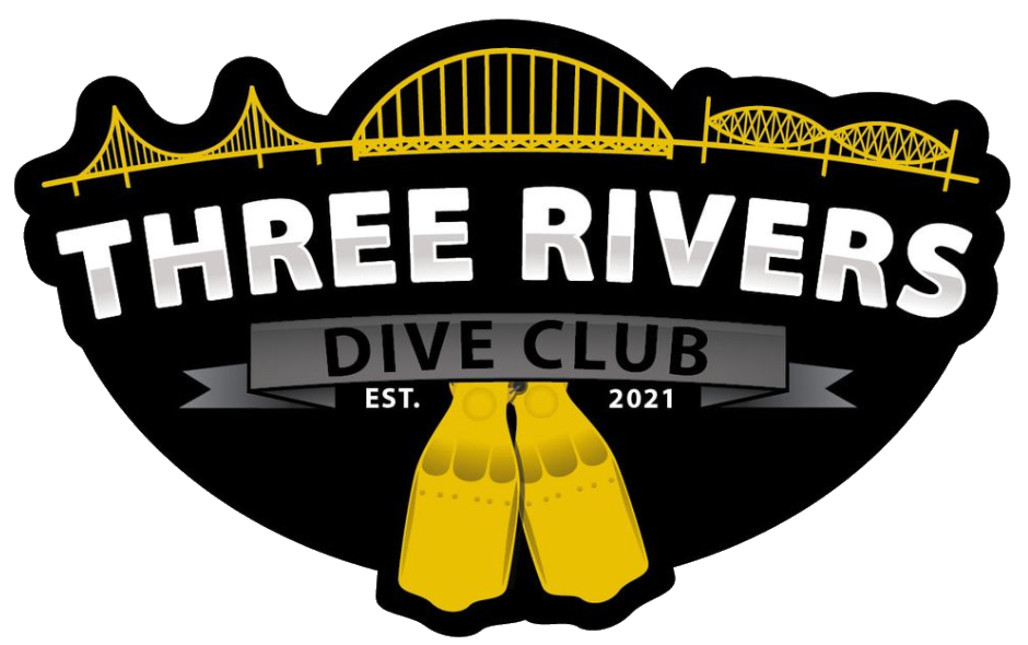 Three Rivers Dive Club badge with Pittsburgh bridges over gold dive fins